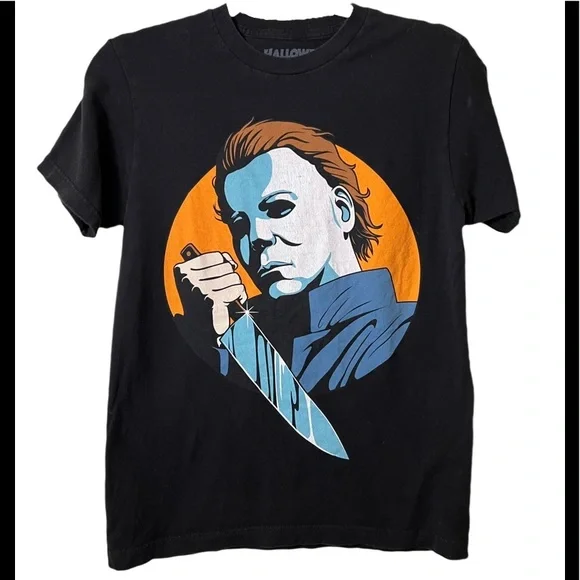 HALLOWEEN Michael Myers Killer Mask Slasher Horror Spooky Graphic T Shirt Top - Picture 1 of 6